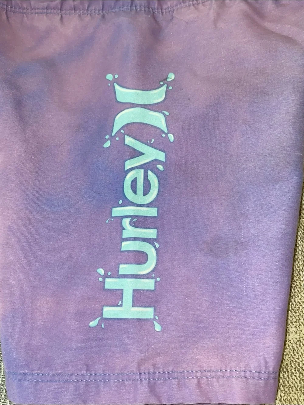 Hurley Purple and Blue Swim Shorts with Giant Shark Graphic